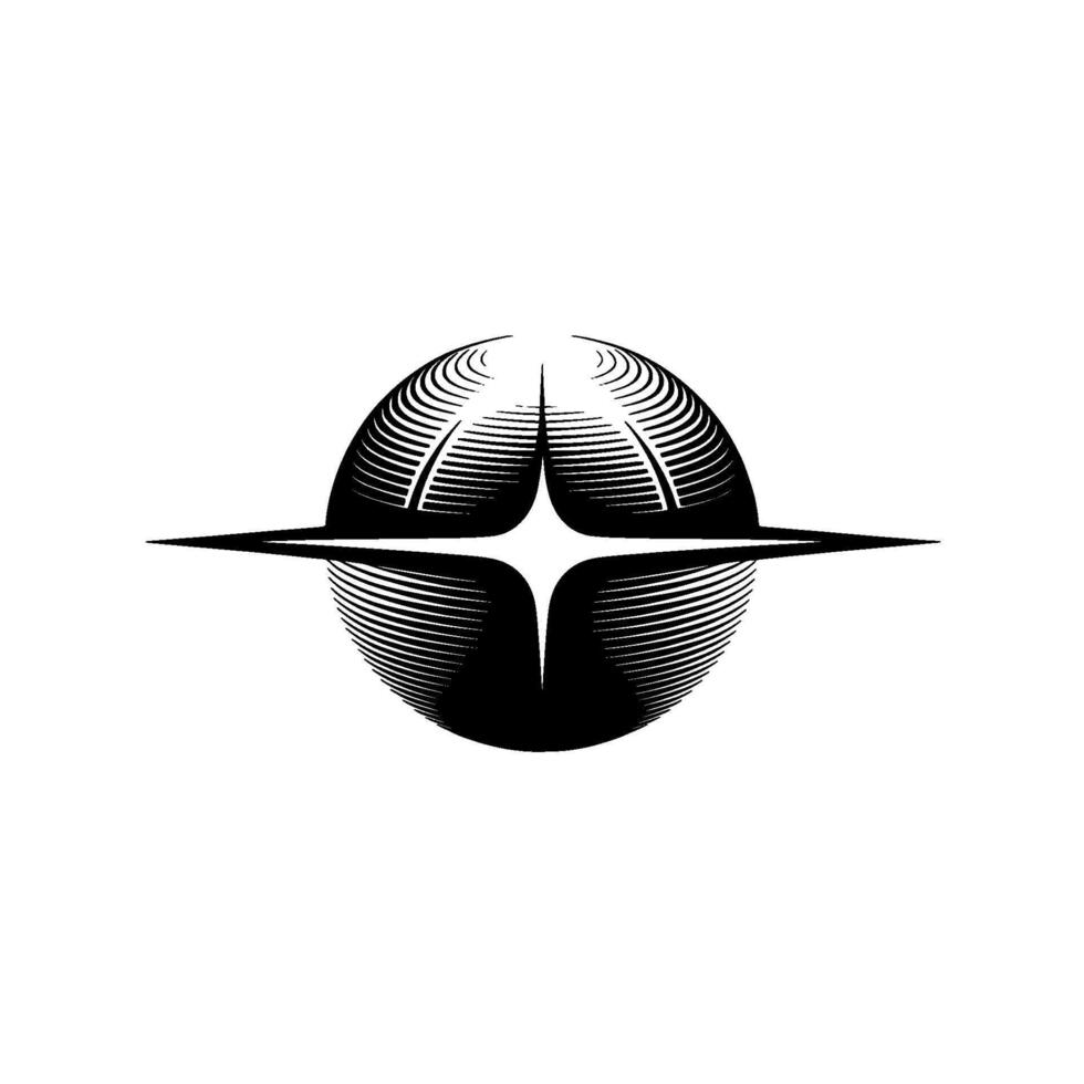 Geometric Starburst Globe Monochromatic Line Art On White vector