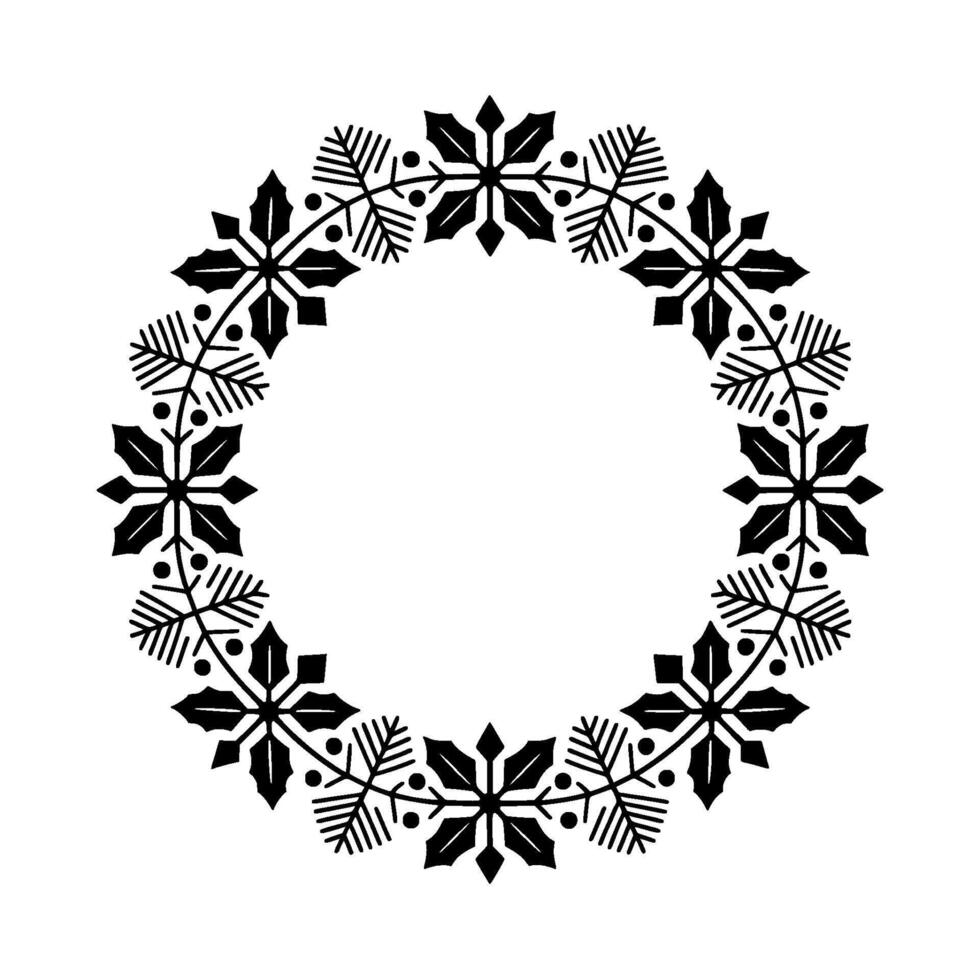 Festive Black Floral Wreath With Square Frame Christmas vector