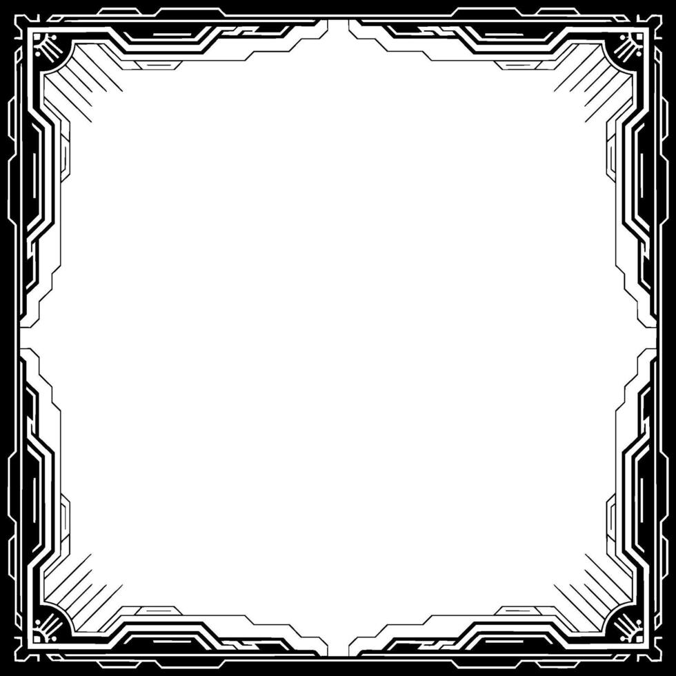 Futuristic Tech Frame Black And White Square Border, Modern vector