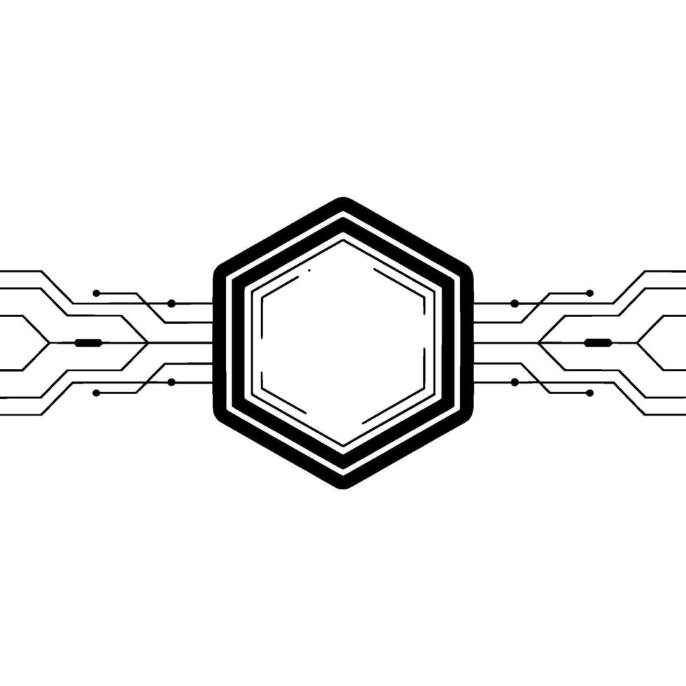 Minimalist Tech Interface Hexagon Frame And Circuitry On White vector