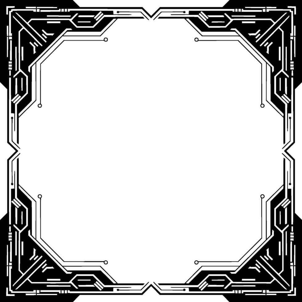 Futuristic Tech Frame Circuit Board Border In Black And White vector