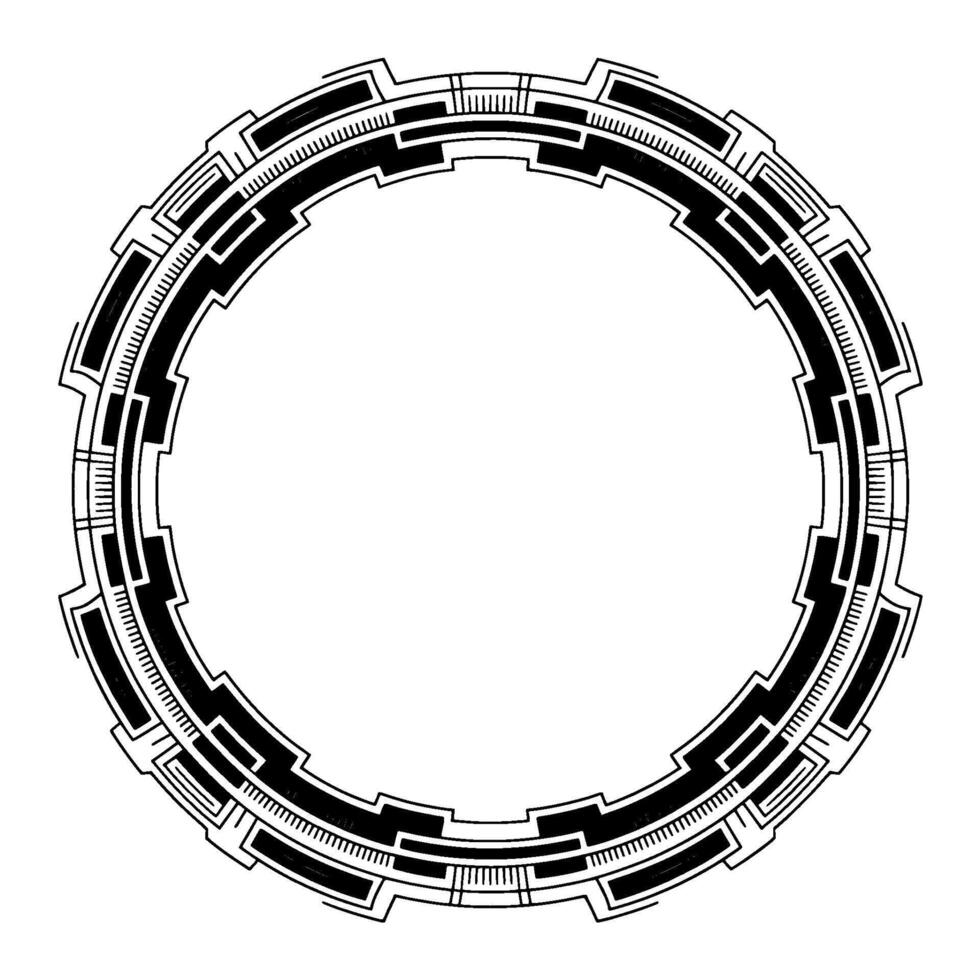 Futuristic Tech Ring Border Black White Geometric Frame vector