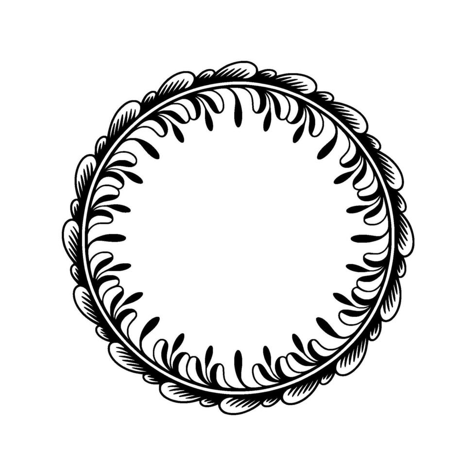 Elegant Black And White Floral Wreath, Circular Frame, Minimalist Style vector
