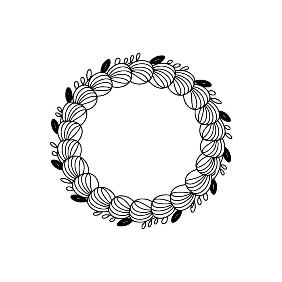 Floral Wreath Line Art Elegant Black White Element vector
