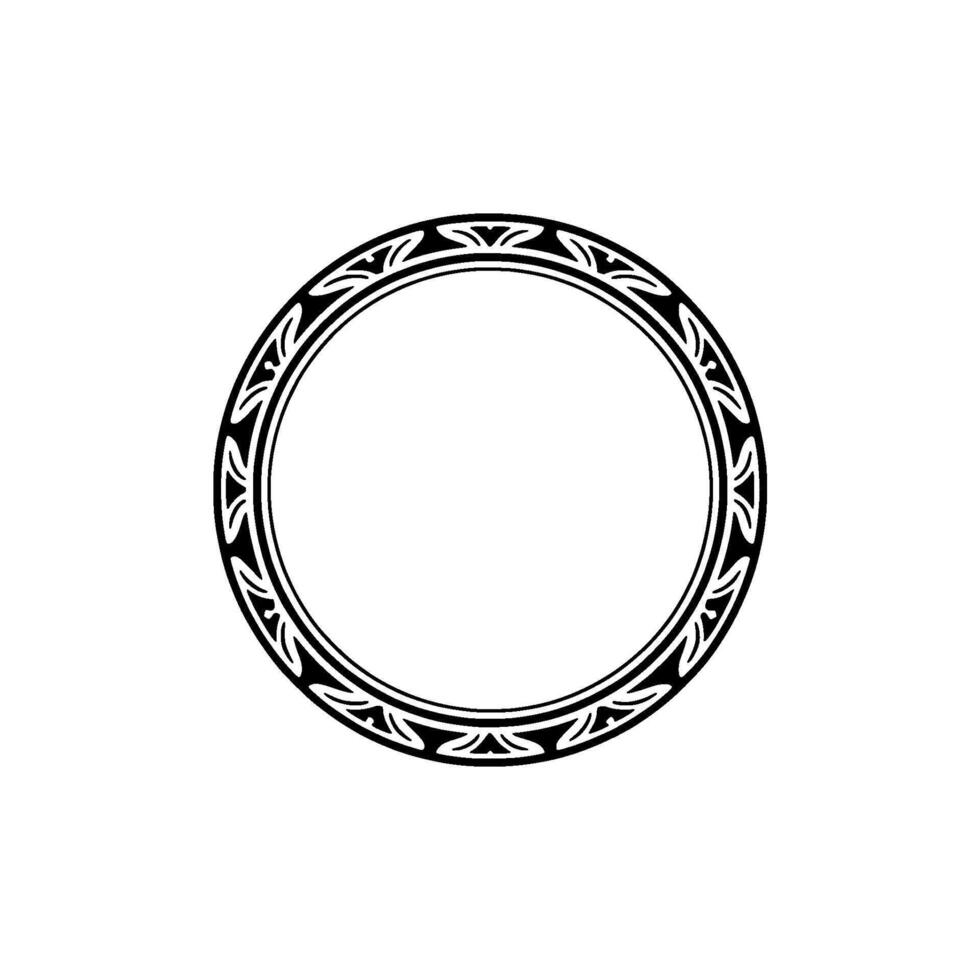 Decorative Black White Circle Frame, Floral Pattern On White vector