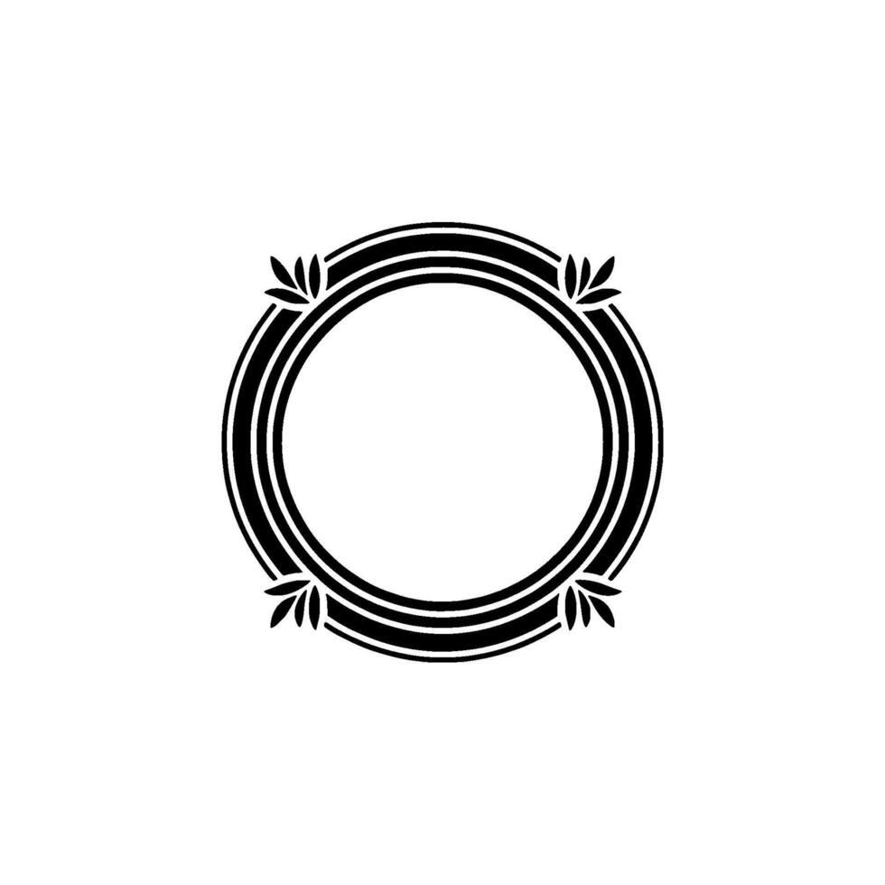 Elegant Circular Frame With Leaf Accents Black And White Minimalist vector