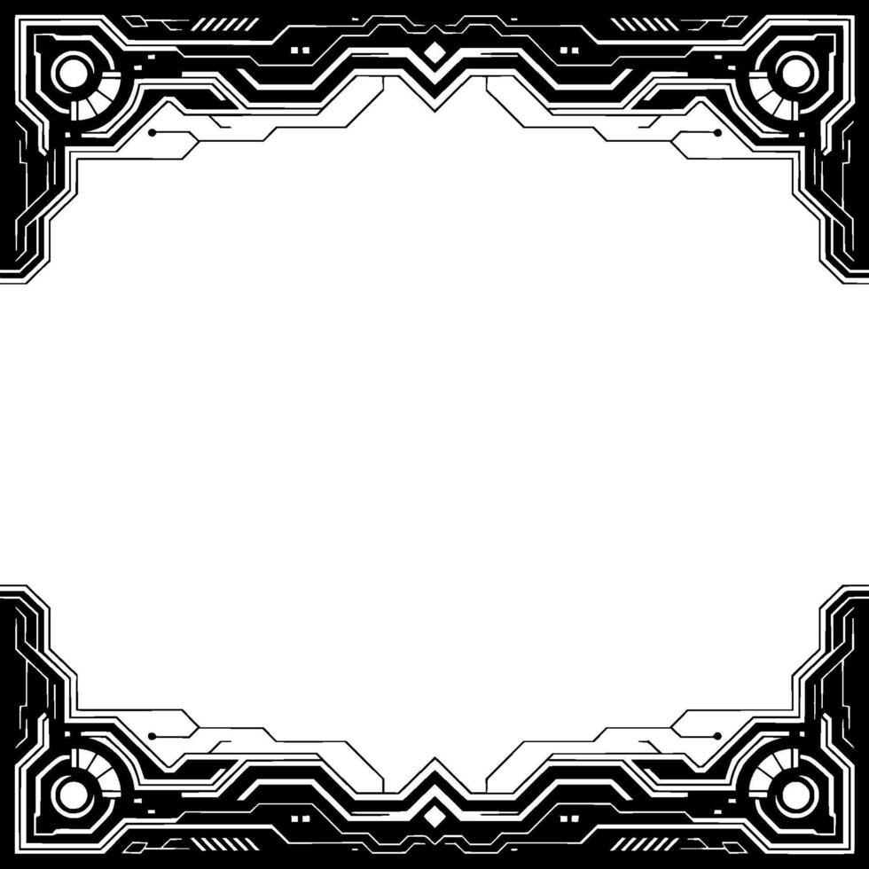Futuristic Tech Frame Minimalist Black White Digital Border vector