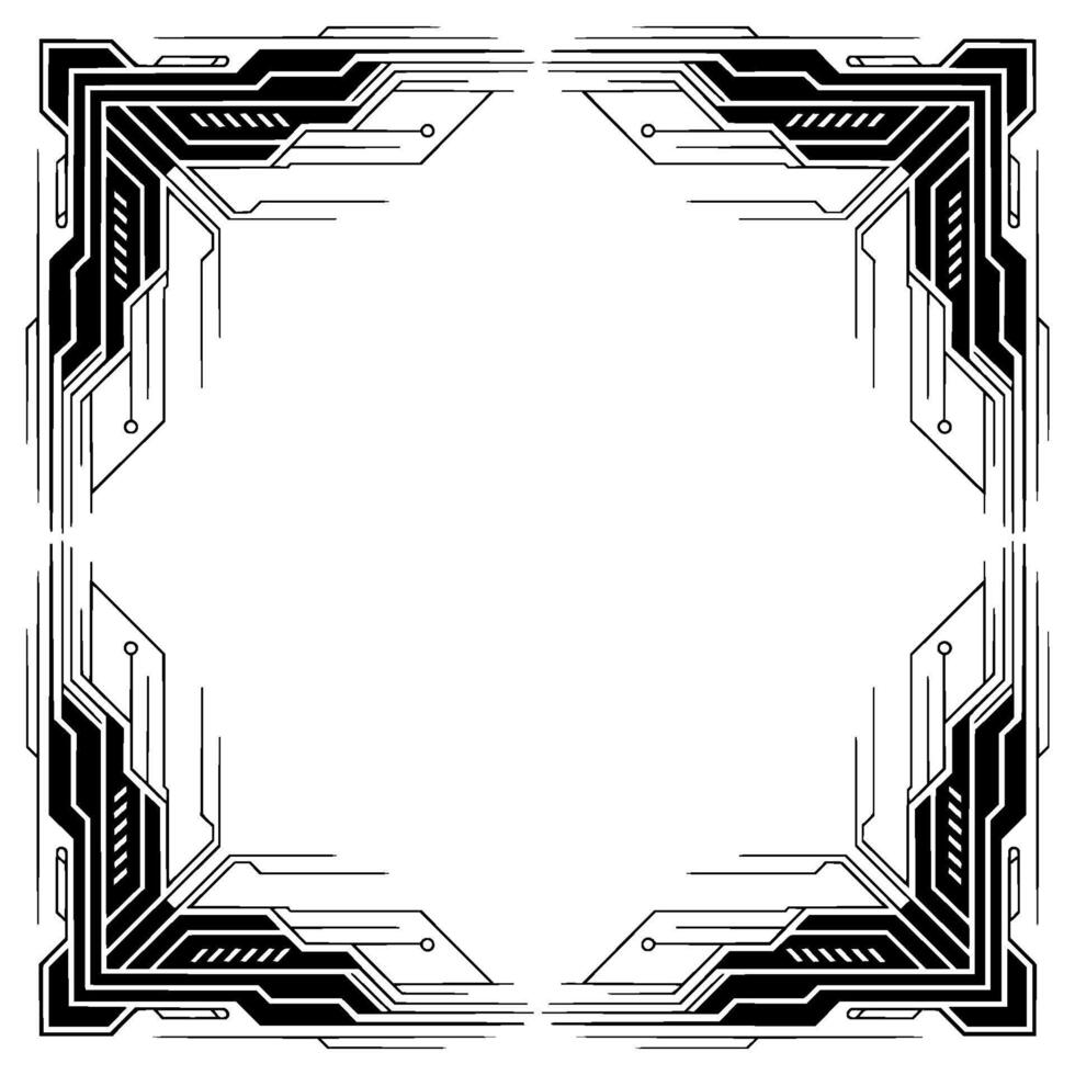 Futuristic Tech Frame Black White Circuit vector