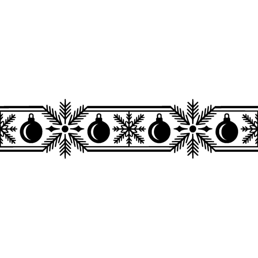 Minimalist Christmas Border Ornaments And Snowflakes In Black And White vector