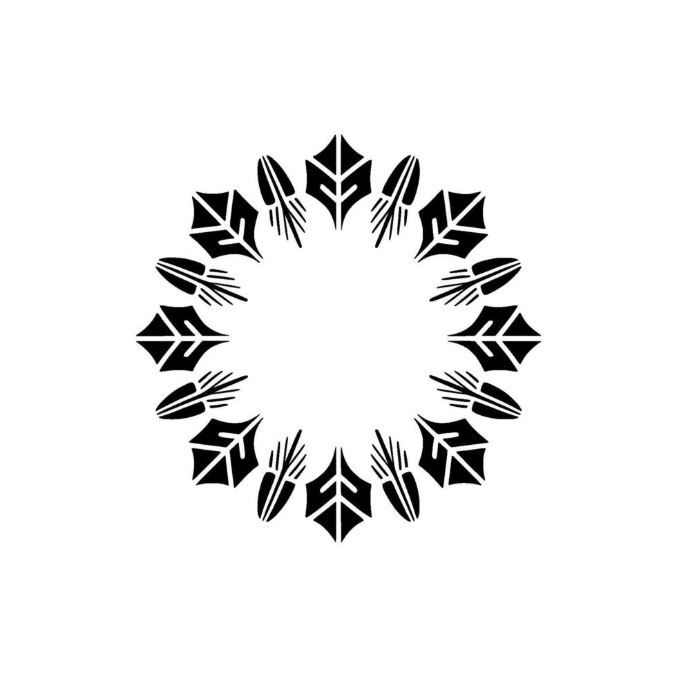 Black Leaf Mandala On White Background, Minimalist vector