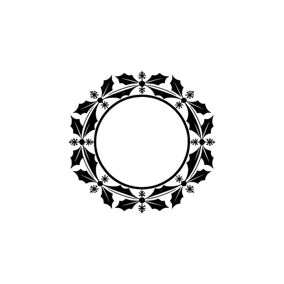 Christmas Holly Wreath Frame Minimalist Black White vector