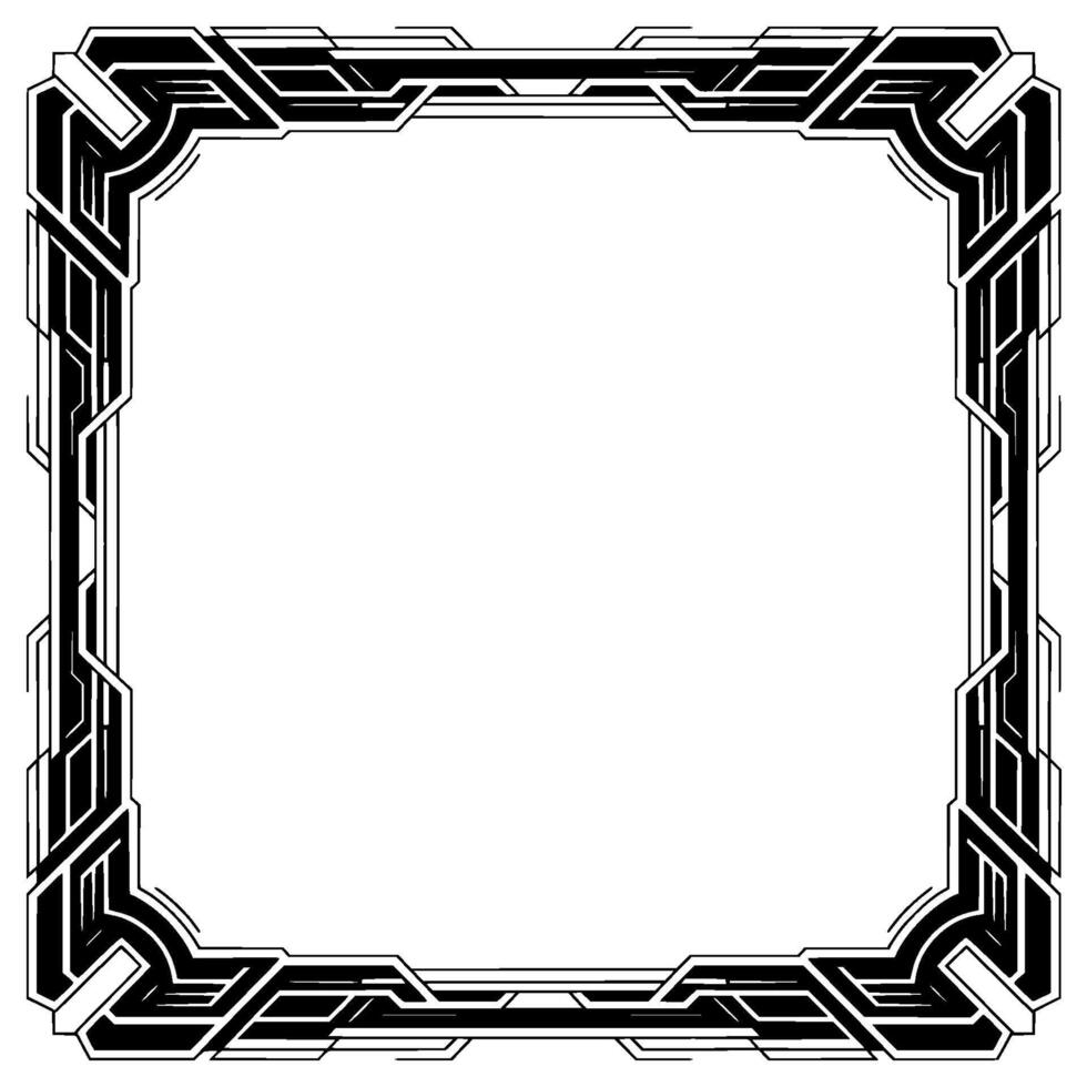 Geometric Tech Frame Modern Abstract Border, Black White vector