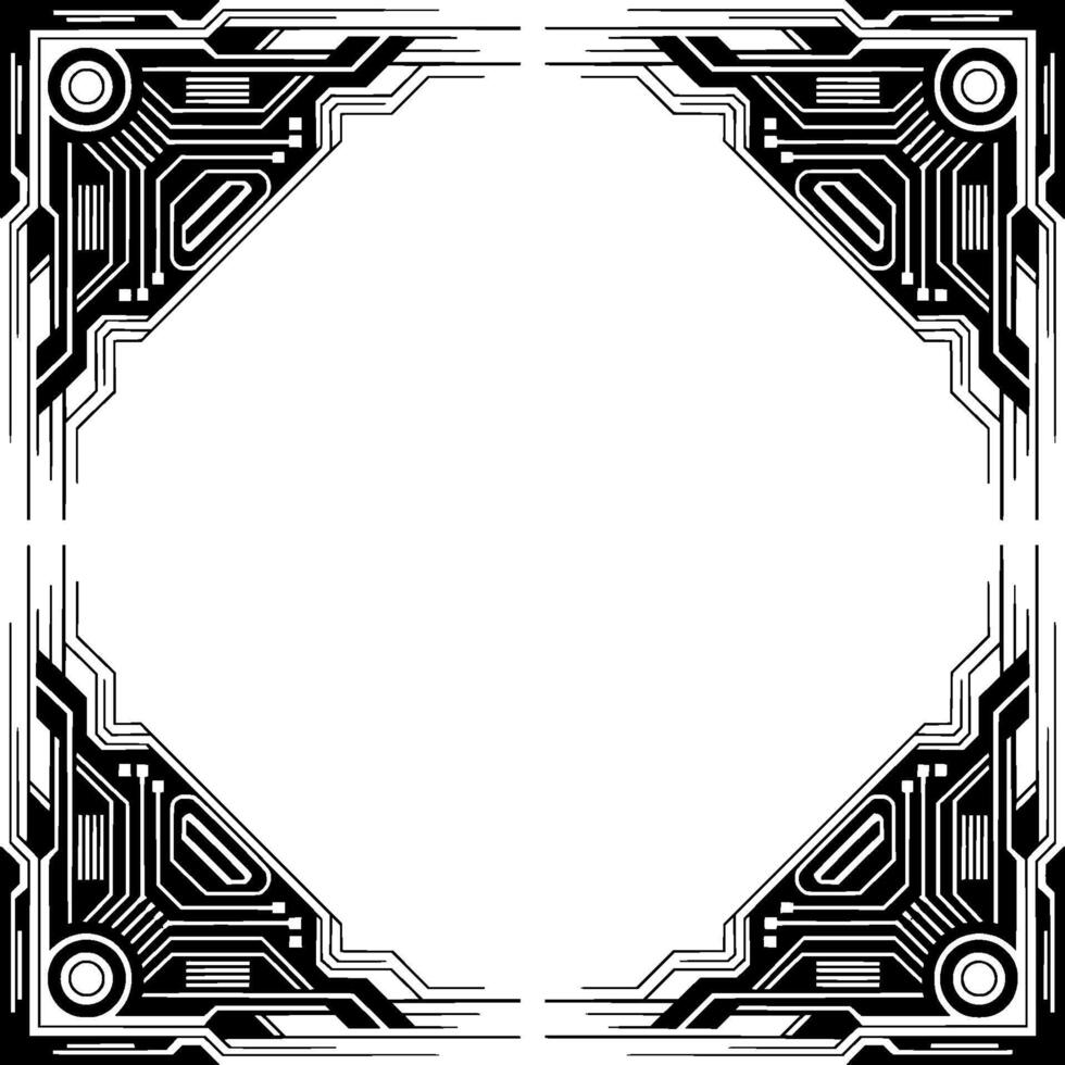 Futuristic Circuitry Frame Geometric Tech Border, Black White vector