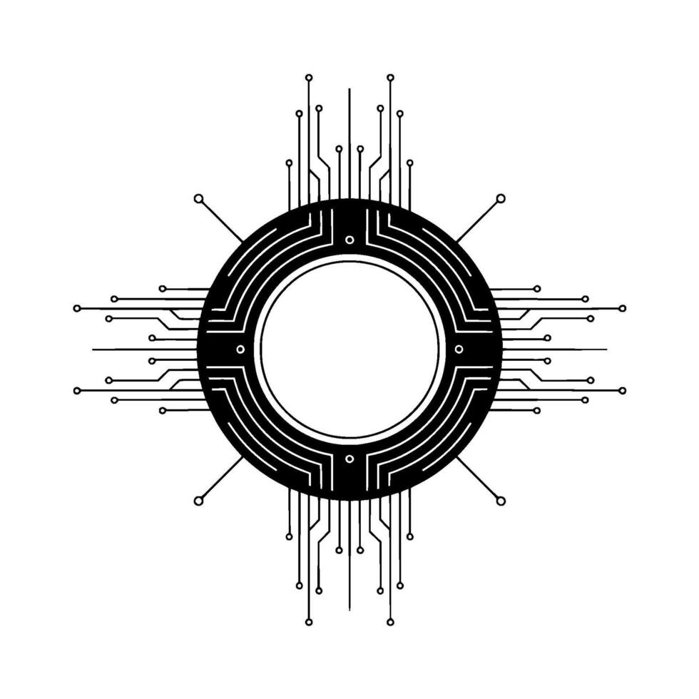 Cybernetic Circuitry, Monochrome Tech Illustration vector