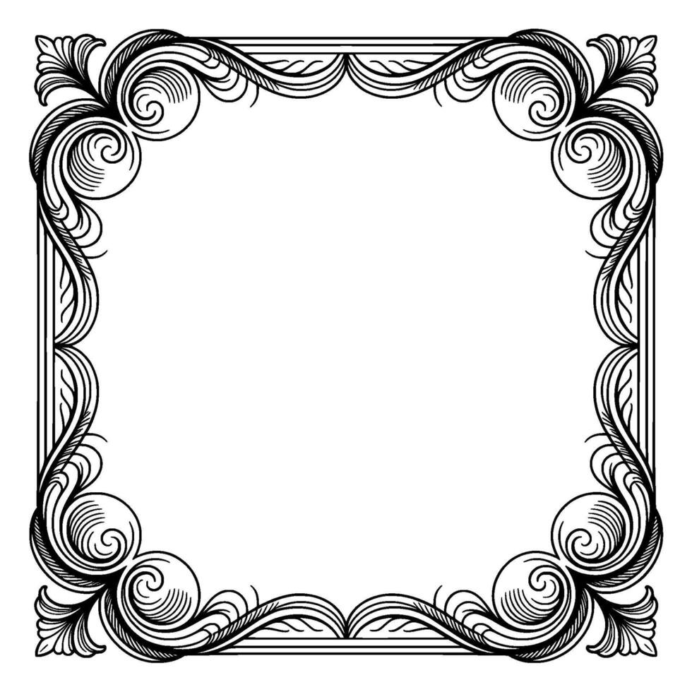 Elegant Ornate Frame Black And White Swirls And Scrolls, Square Border vector