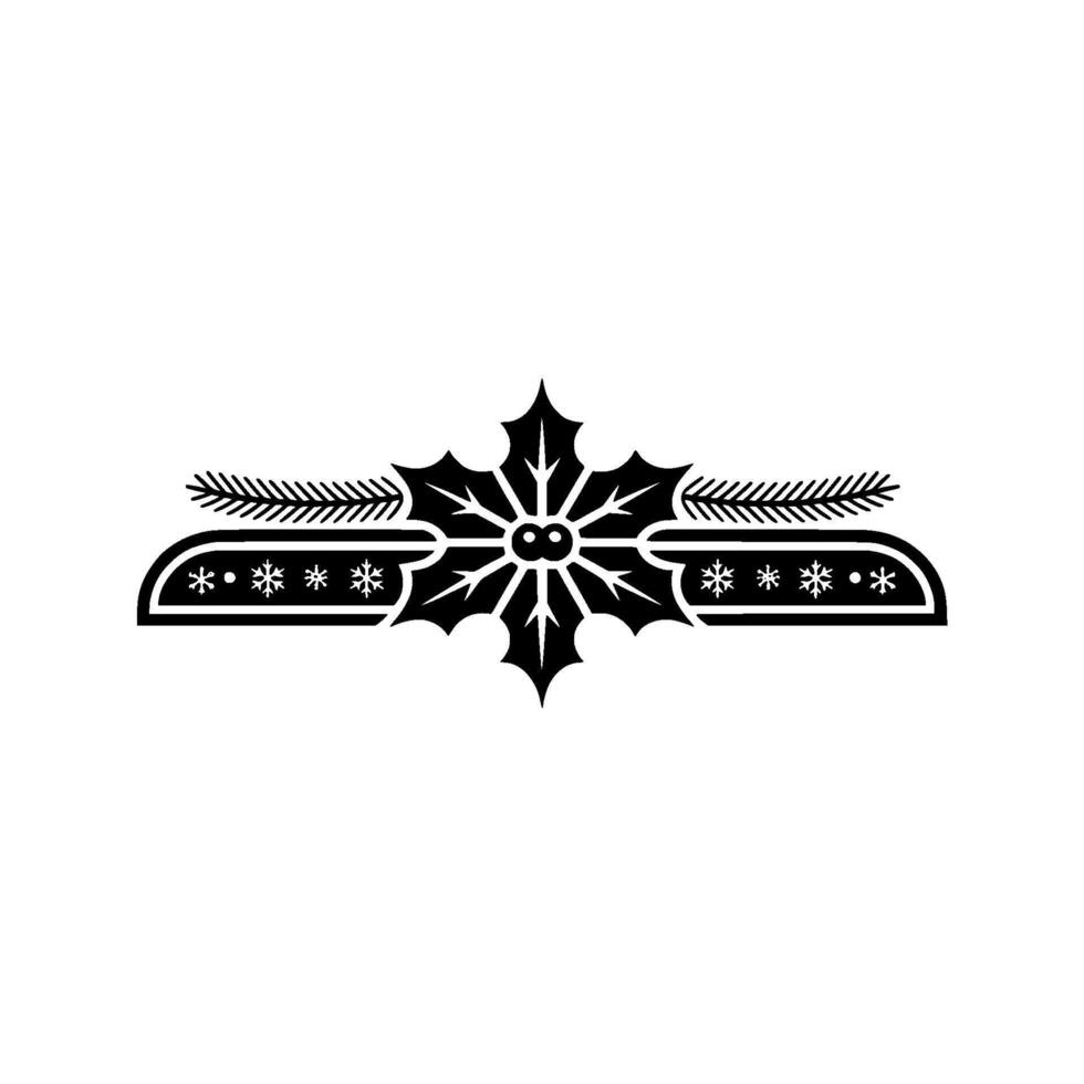 Minimalist Christmas Ornament Holly, Snowflakes, And Pine In Black And White vector