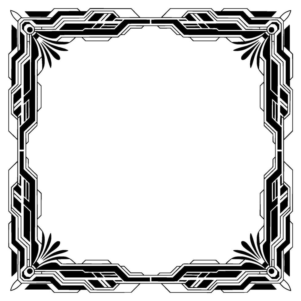 Art Deco Frame Geometric Border, Black White, Empty Center vector