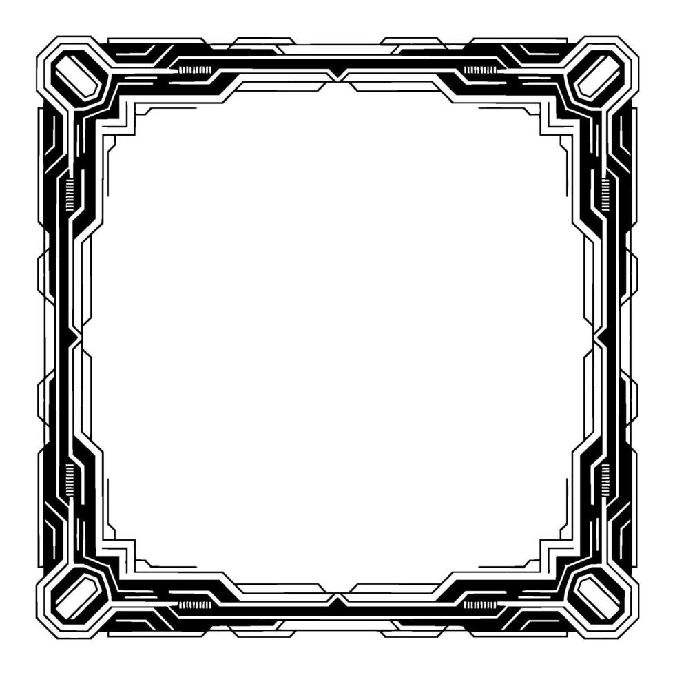 Tech Frame Futuristic Border, Abstract Black White, Square vector