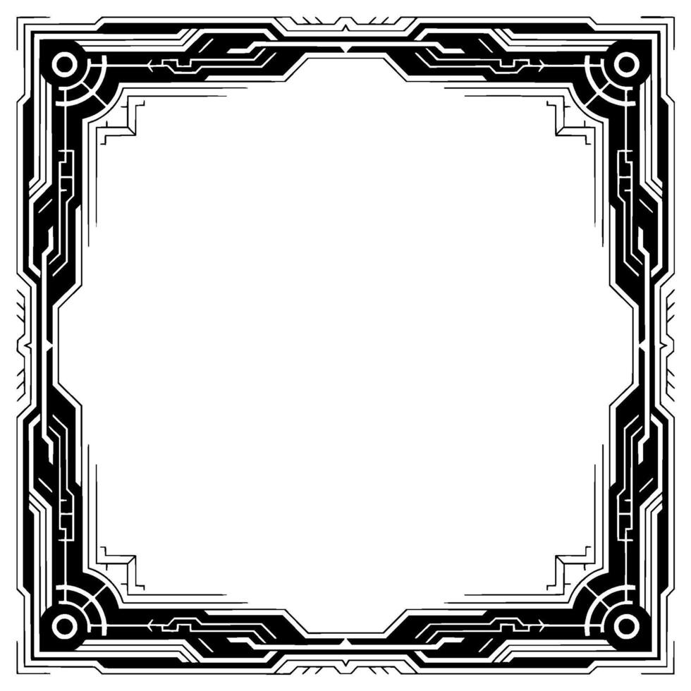 Geometric Tech Frame Black White Modern Decorative Border vector