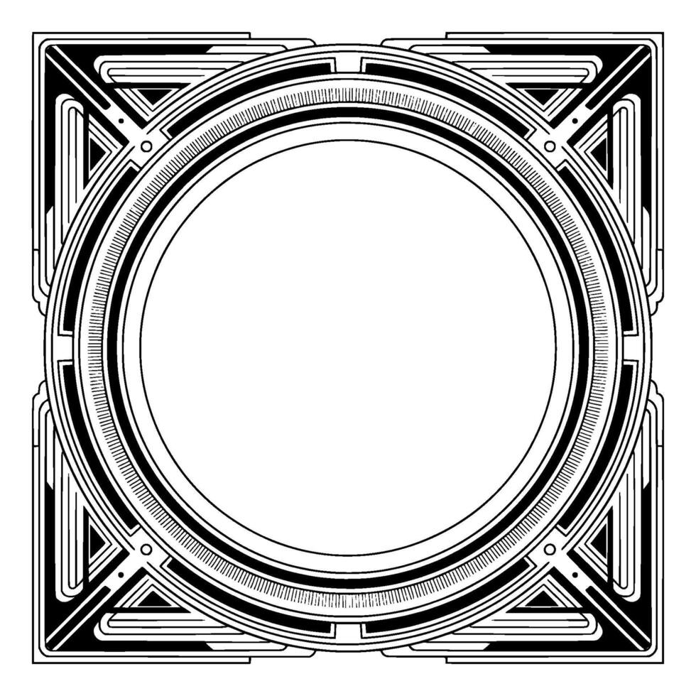 Art Deco Geometric Frame, Black And White, Circular vector