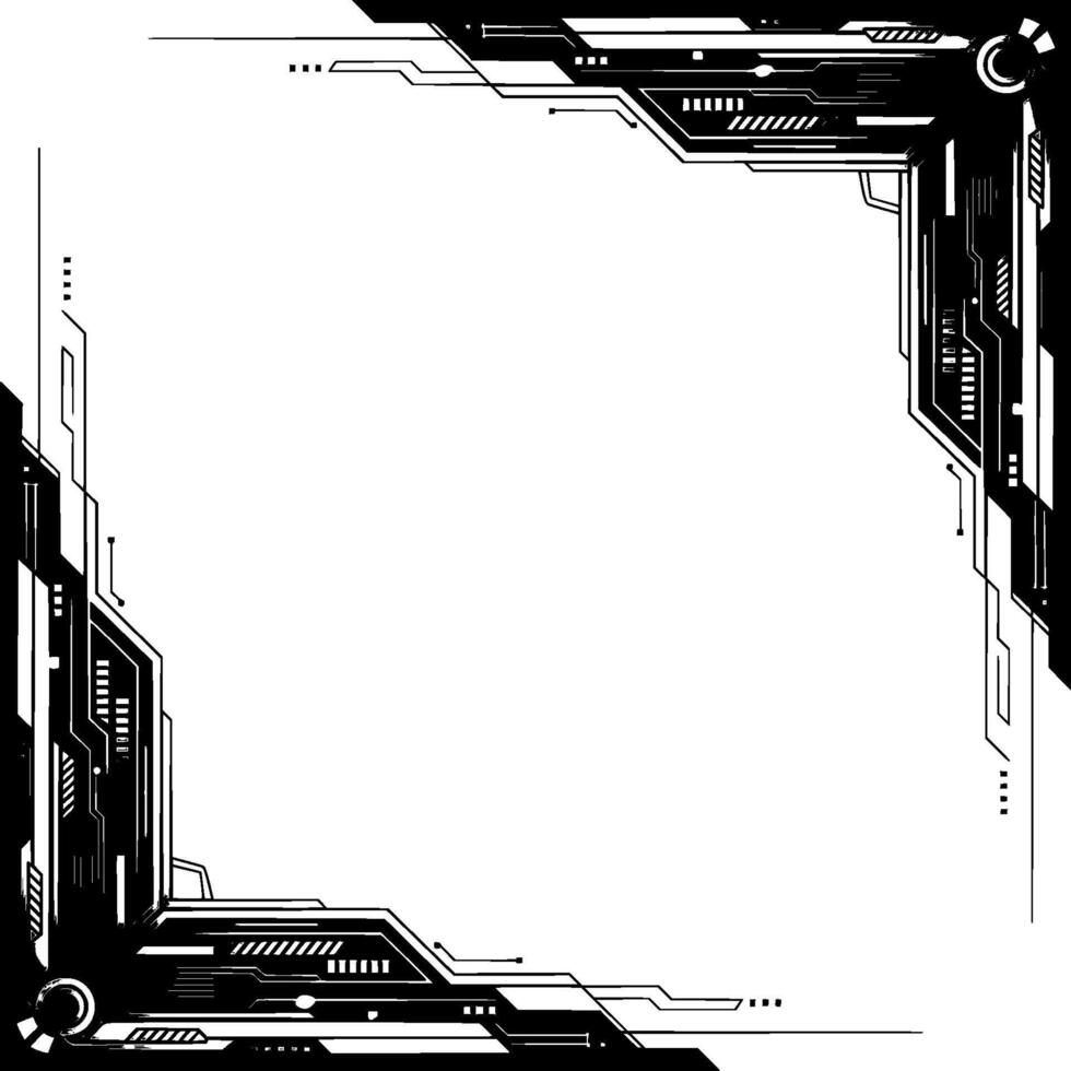 Futuristic Tech Frame Corner Elements, Circuit Board, White Space vector