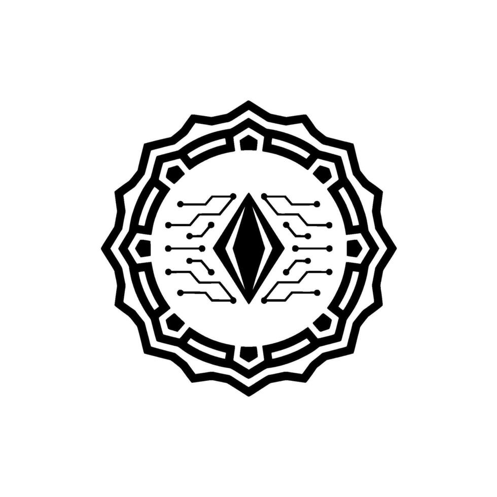 Ethereum Crypto Mandala Circuit Board Style, Black White vector