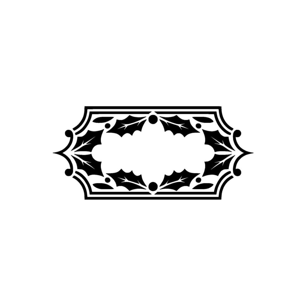 Christmas Holly Frame Elegant Black White Element vector