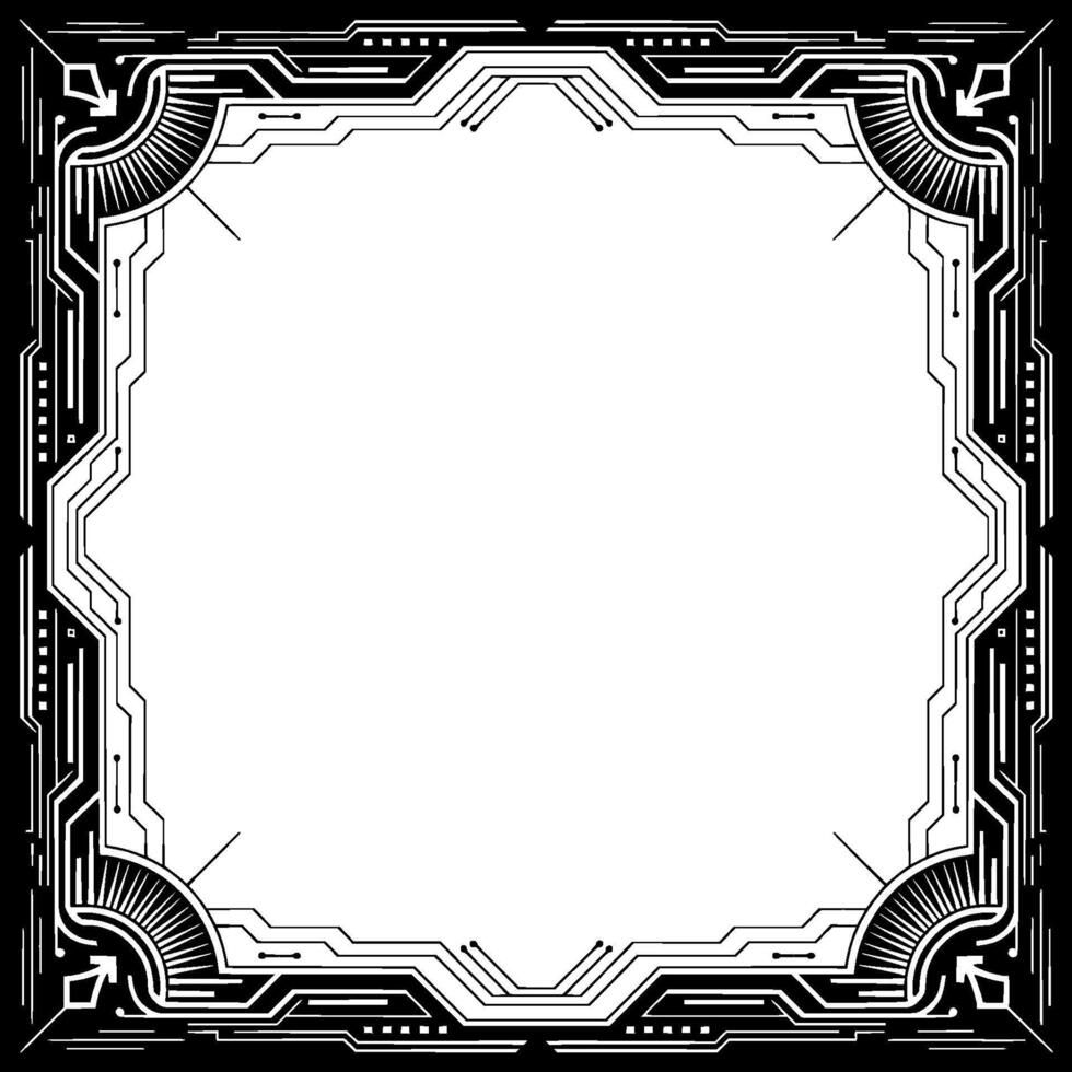 Art Deco Tech Frame Futuristic Circuit Border In Black And White vector