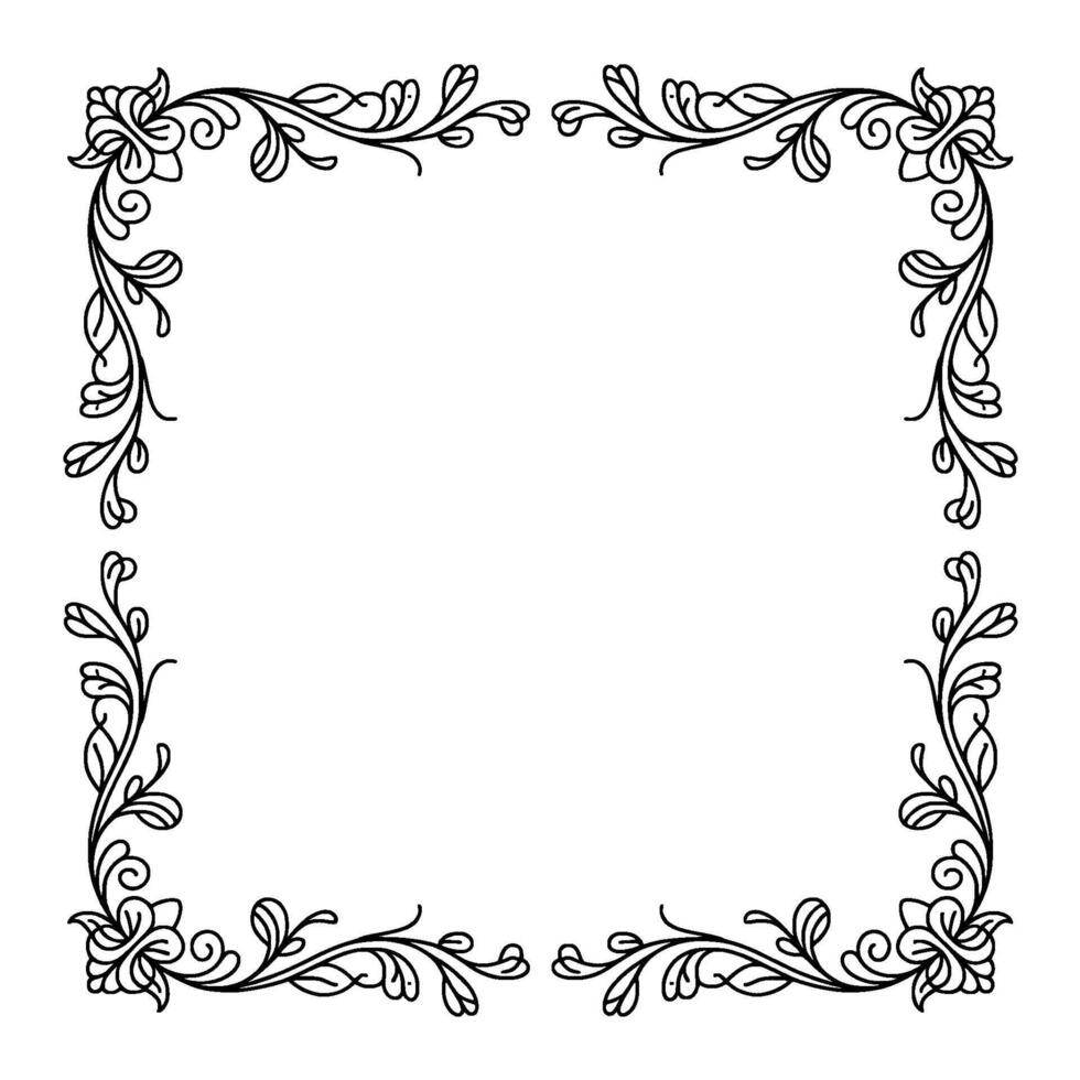 Elegant Floral Frame Black And White Swirls Leaves vector
