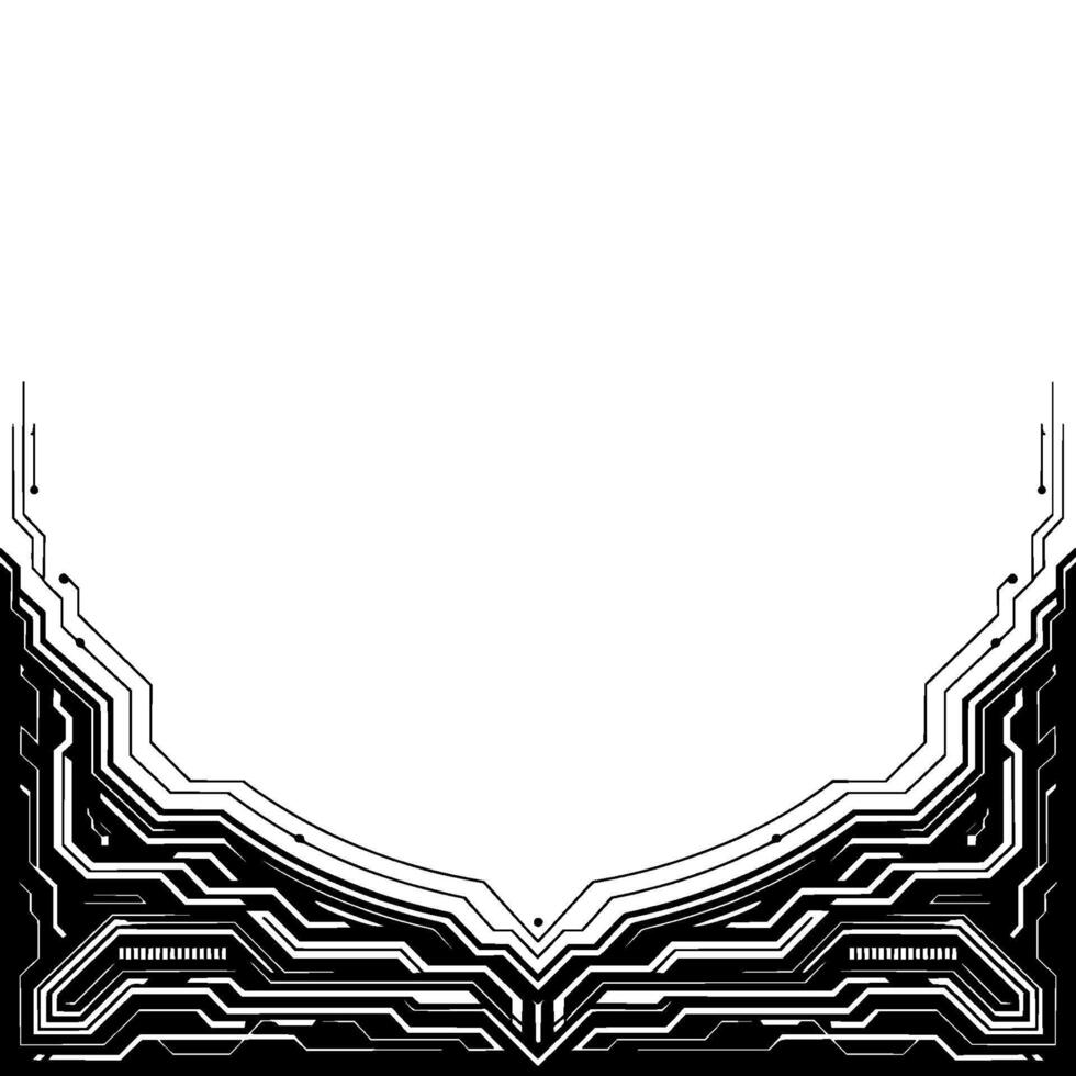 Futuristic Circuit Board Frame, Tech Overlay, Black And White Digital Abstract vector