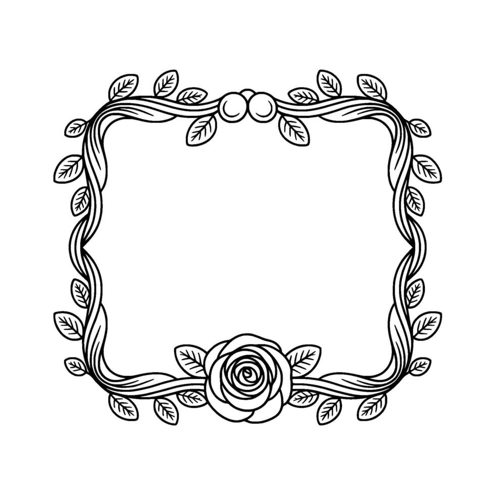 Elegant Rose Vine Frame Black Line Art On Neutral Background vector