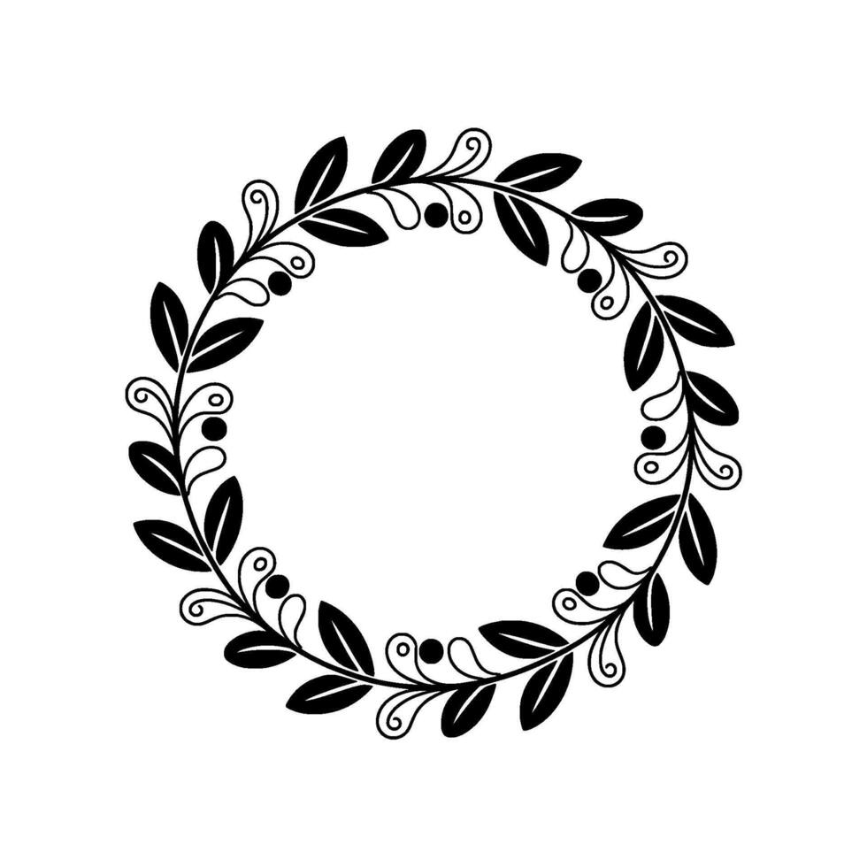 Elegant Black Leaf Wreath On White Background vector