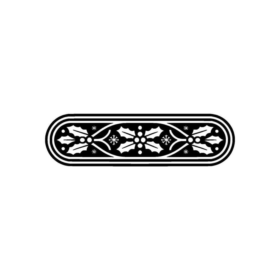 Black White Christmas Ornament Holly Snowflake Border, Minimalist vector