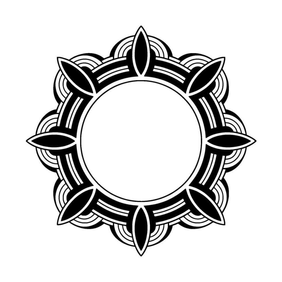 Geometric Floral Art Deco Frame In Black And White, Decorative Circle vector