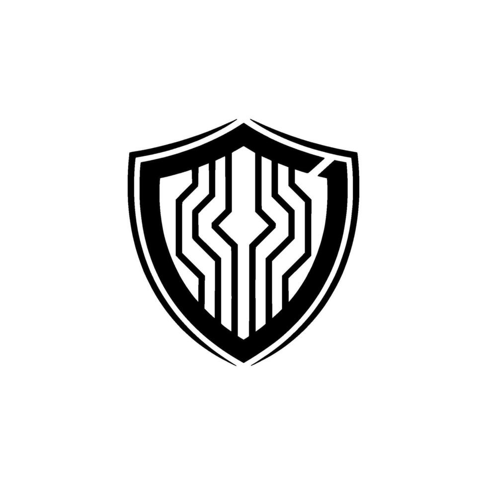 Abstract Shield Minimalist Tech Emblem On White vector