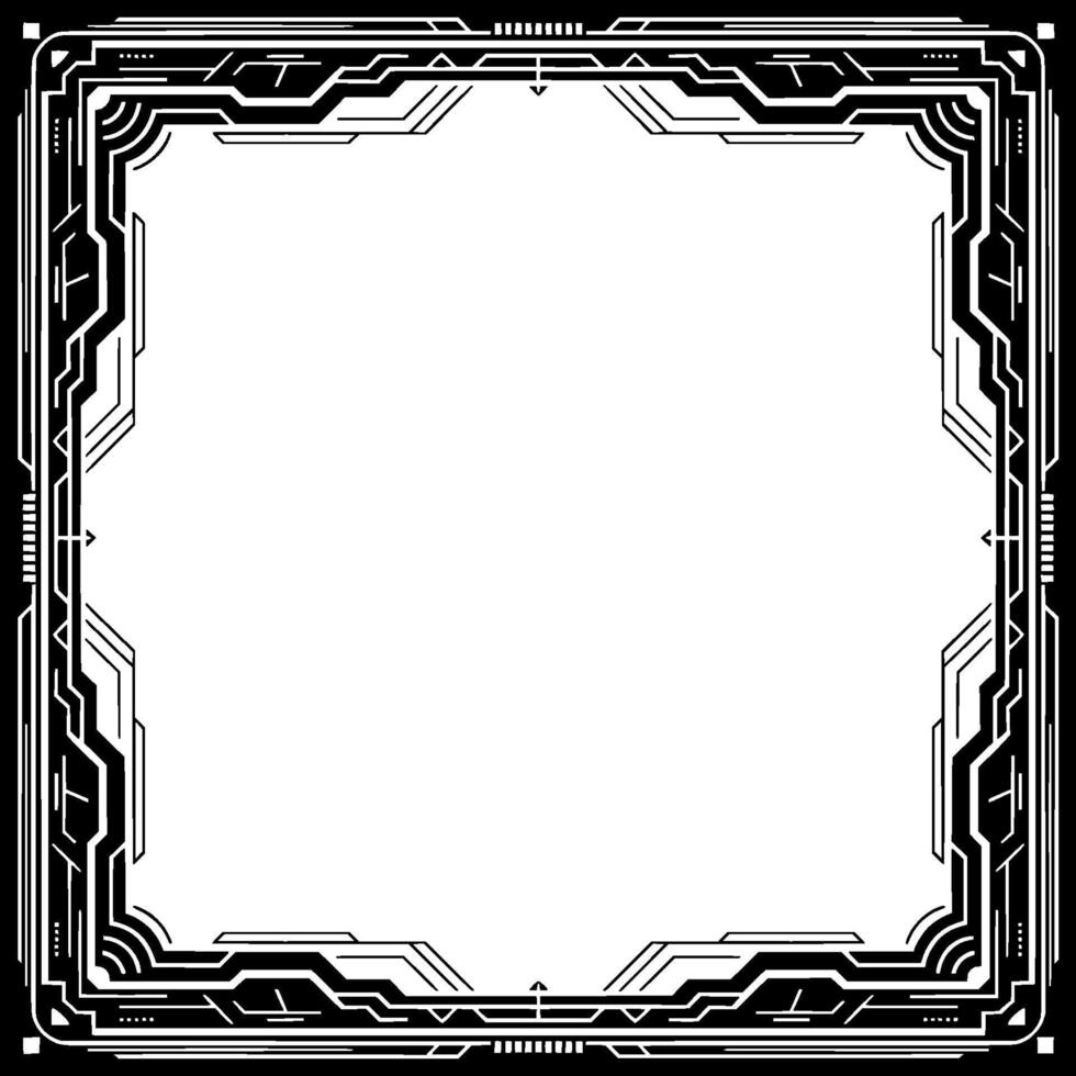 Futuristic Tech Frame, Black And White Border, Empty Center vector