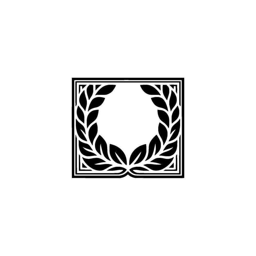 Black Laurel Wreath Emblem On White Background Minimalist vector