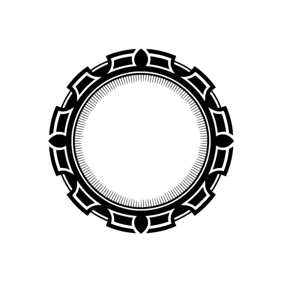 Ornamental Circular Frame Element Minimalist Badge, Black White vector