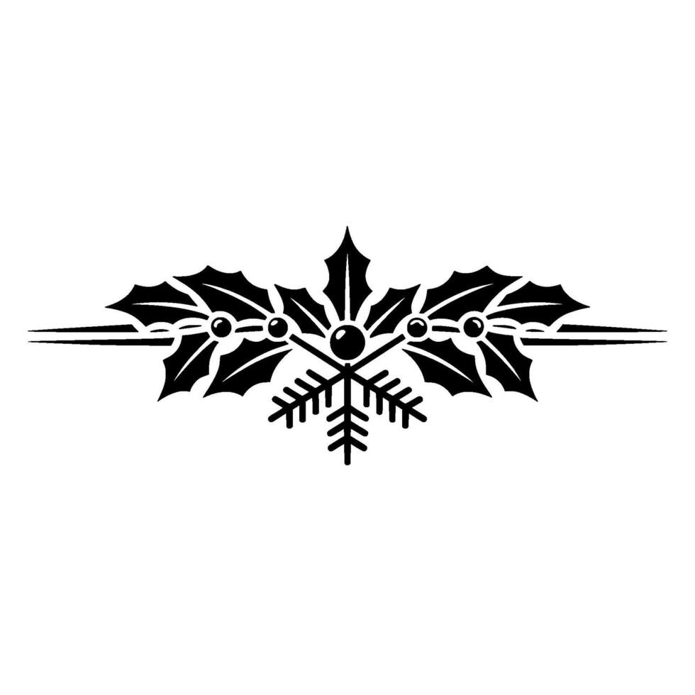 Festive Black And Red Holly Snowflake Element vector