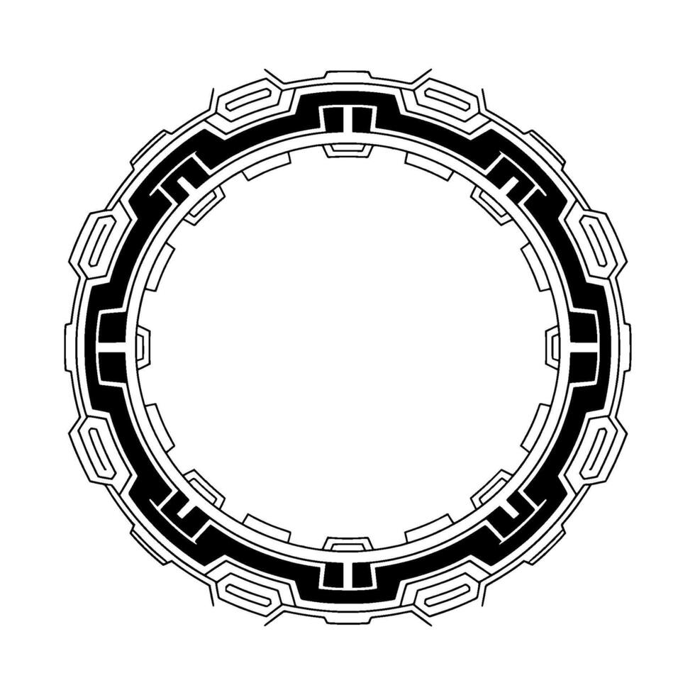 Futuristic Tech Circle, Geometric Black White Frame, Abstract Border vector