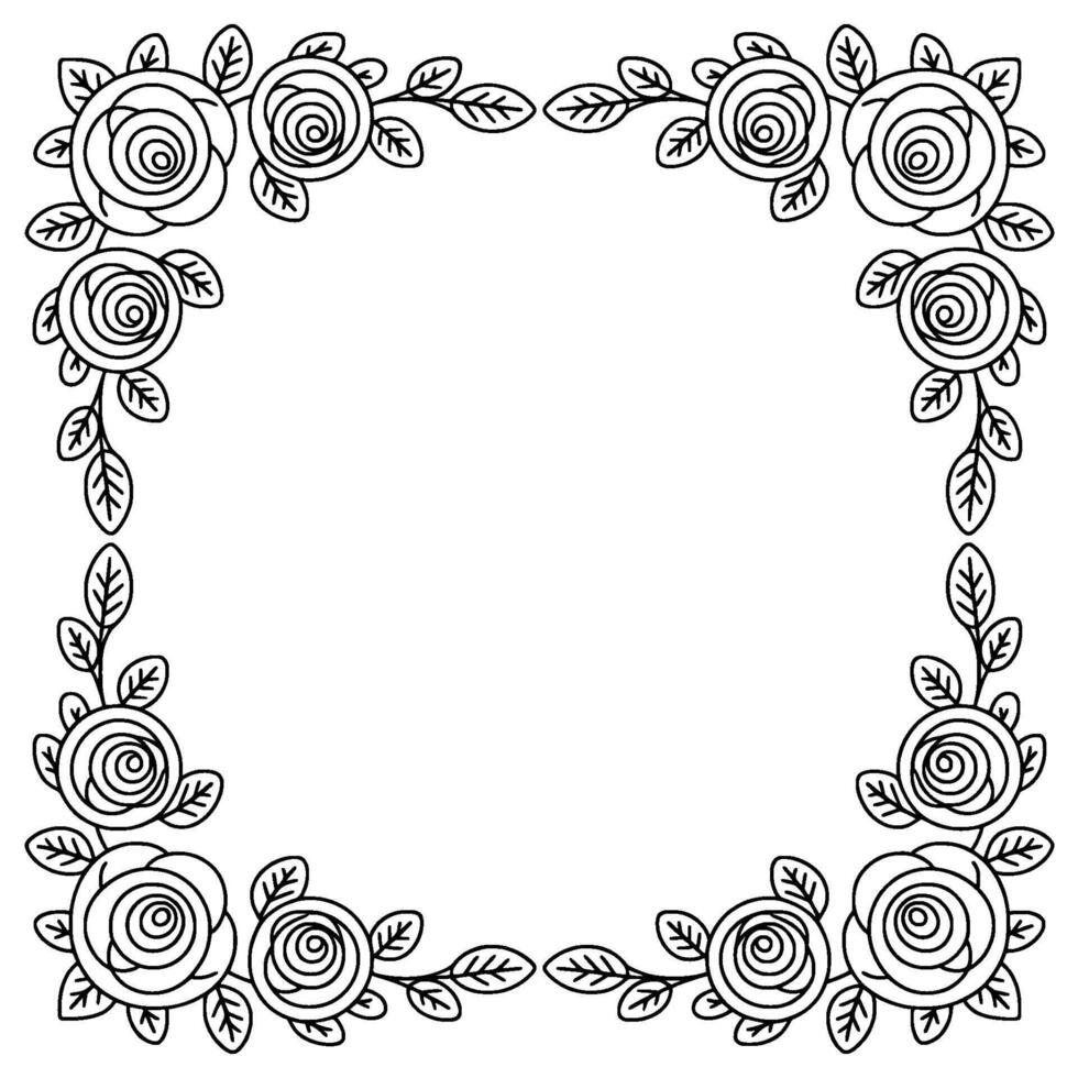 Rose Border Frame, Black And White Floral vector