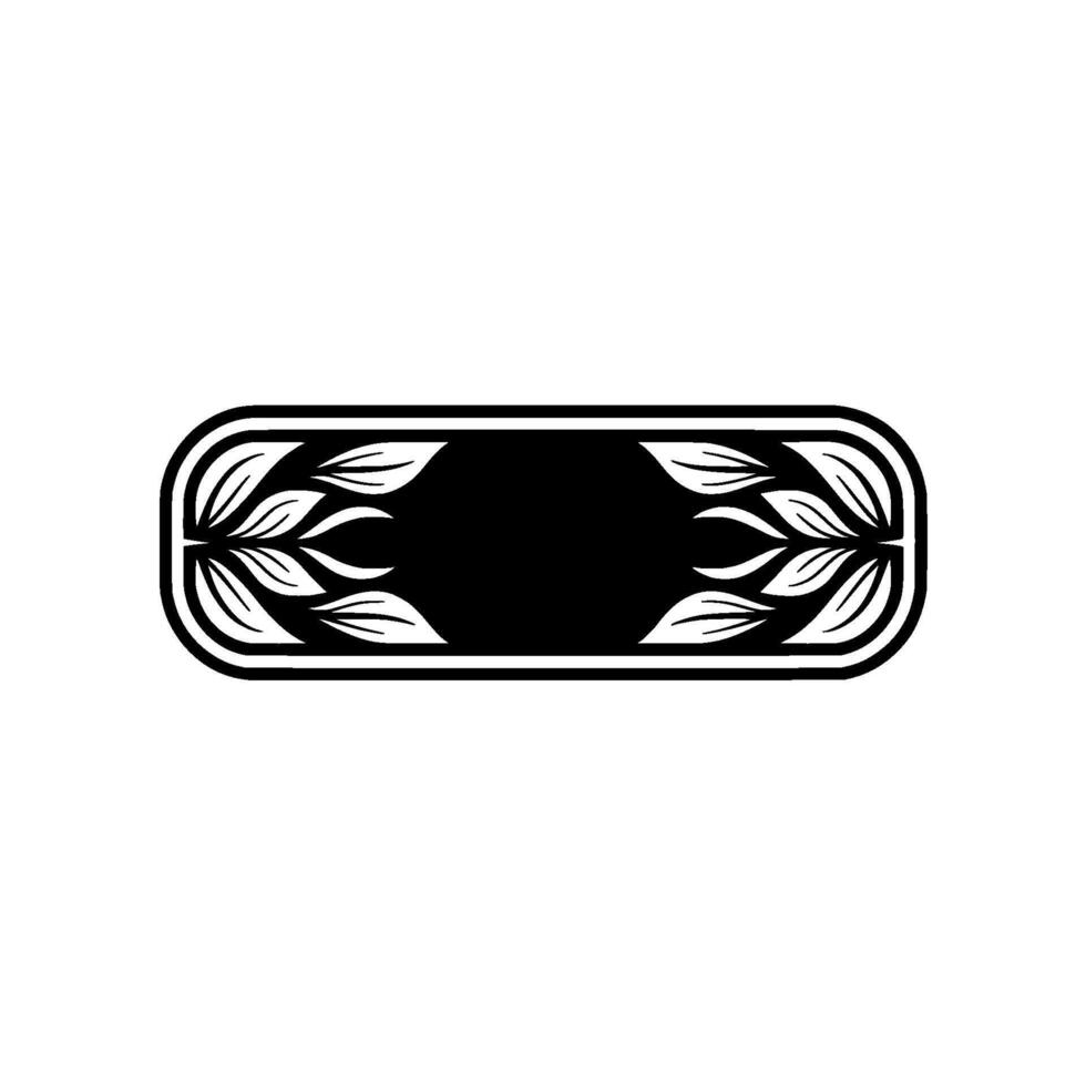 Elegant Black White Leafy Frame Element, Modern Floral Badge, Minimalist vector