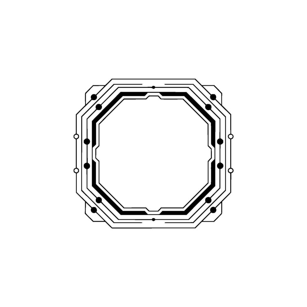 Abstract Tech Circuitry Frame On White, Minimalist Digital vector