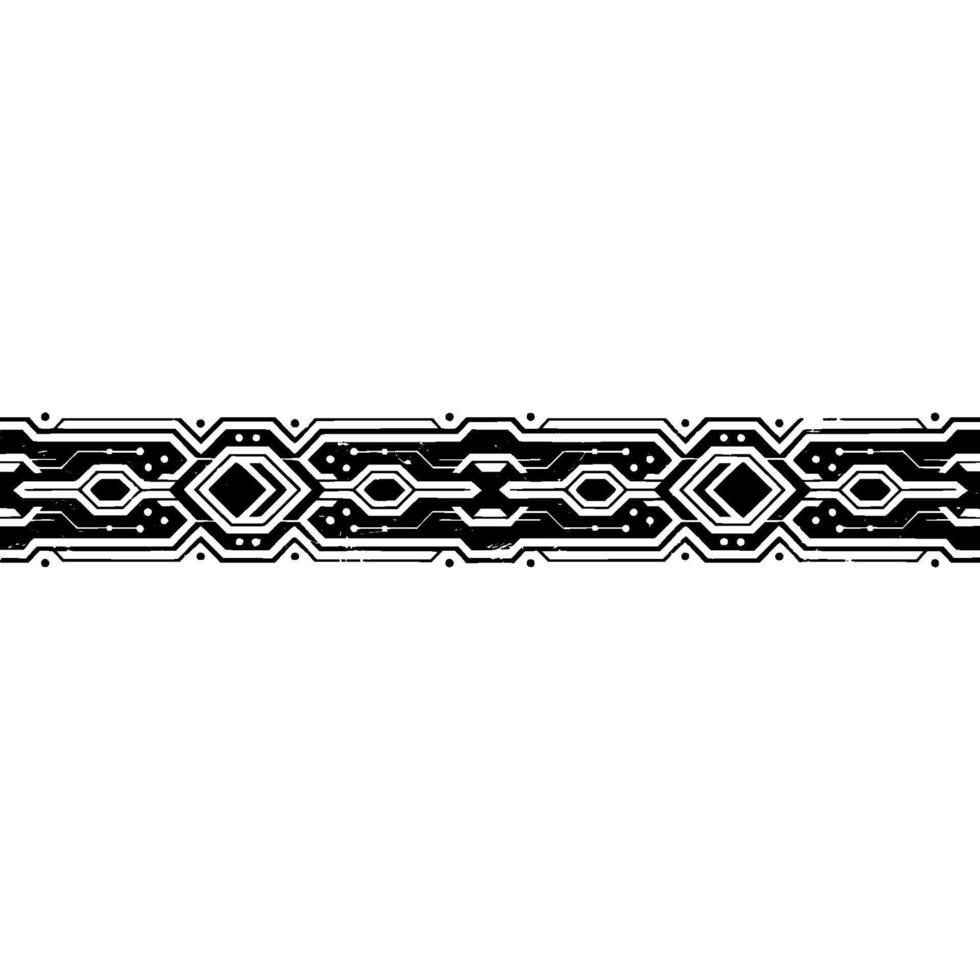 Retro Tech Circuit Board Border, Black And White, Geometric vector