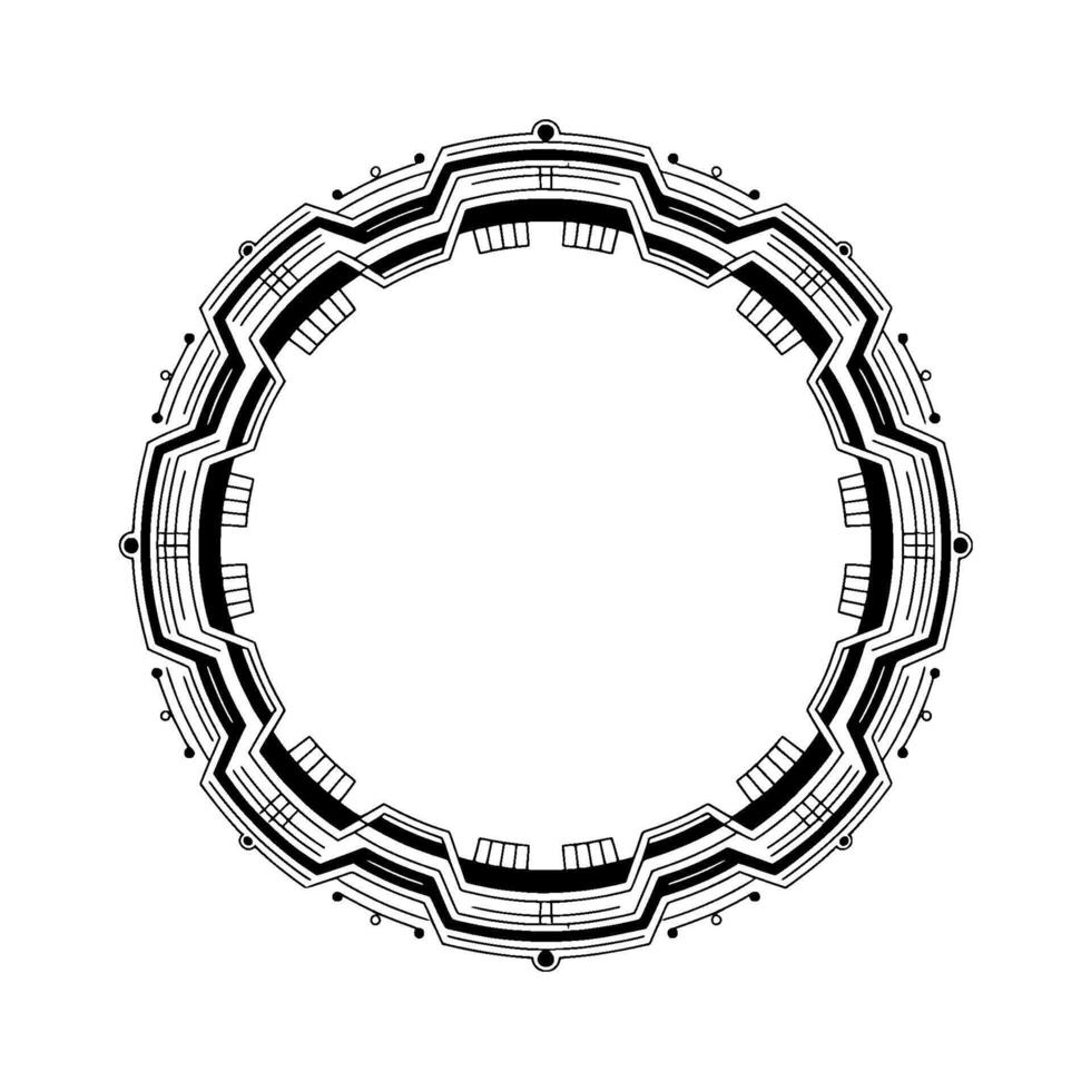 Tech Circle Frame, Modern Digital Interface, Black White, Abstract vector