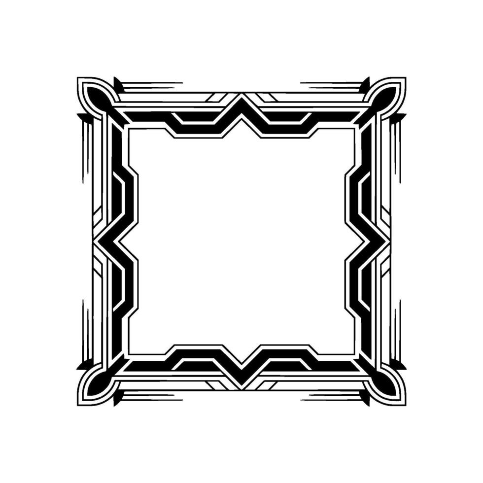 Art Deco Square Frame, Geometric Black White Border On White Background vector