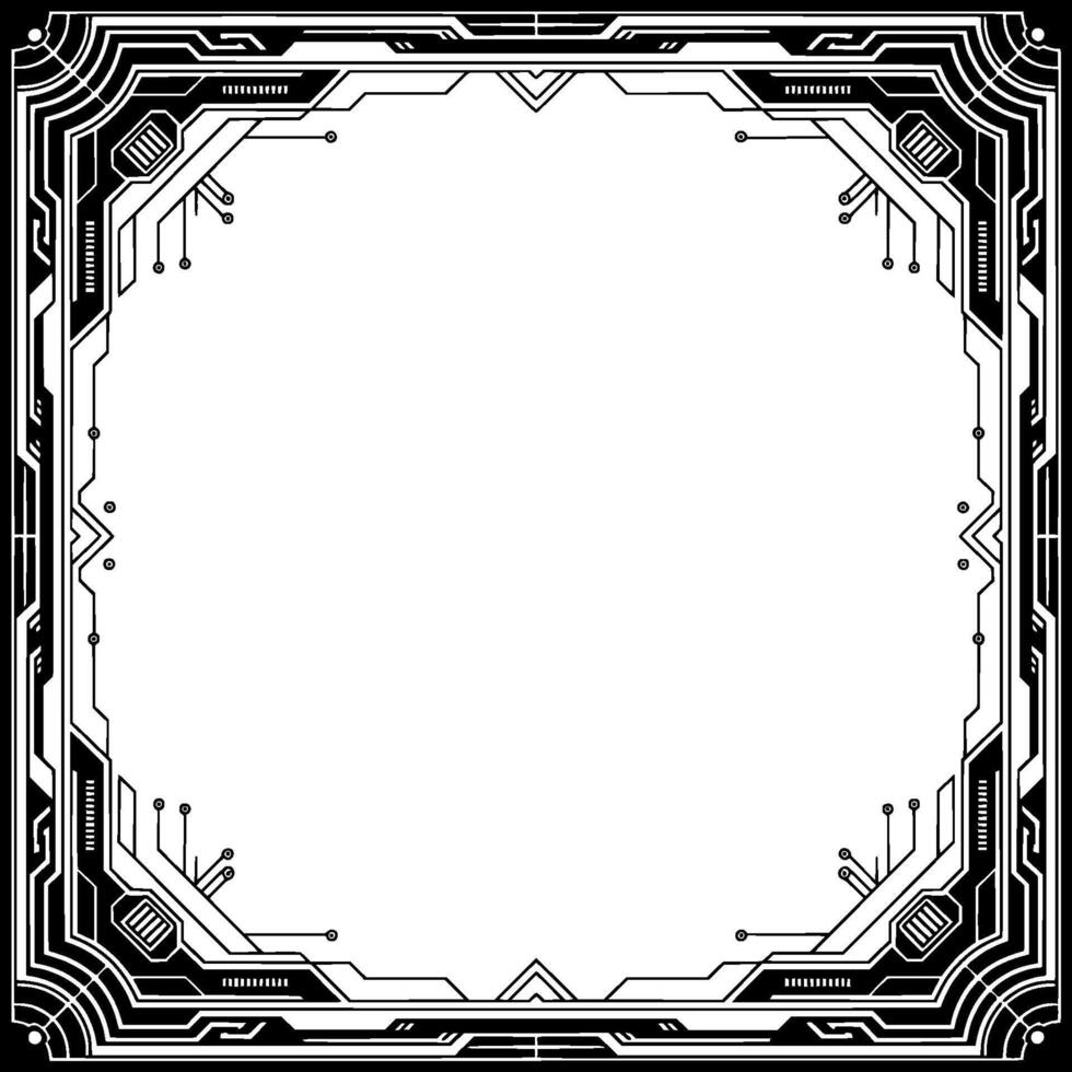 Geometric Tech Frame Futuristic Border In Monochrome vector