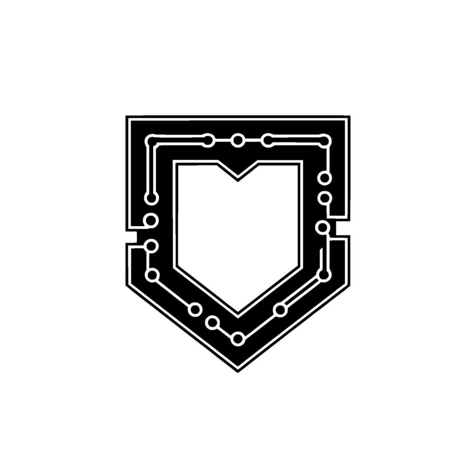 Circuit Board Shield Minimalist Tech, Black White vector