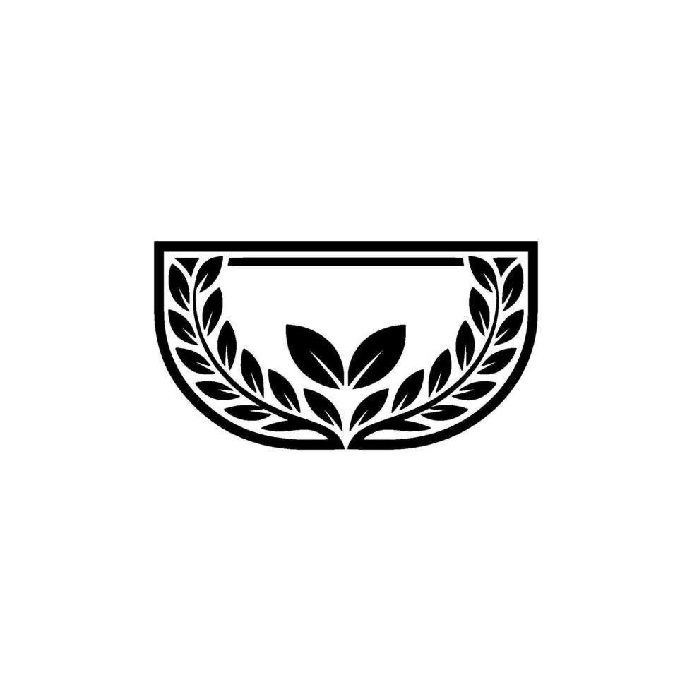 Minimalist Laurel Wreath, Botanical Emblem, Black White vector