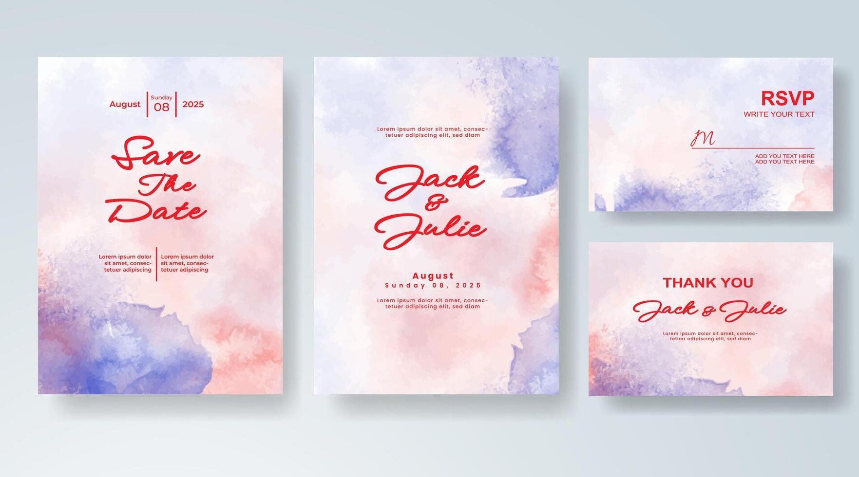 Smooth wedding invitation with abstract watercolor art. vector